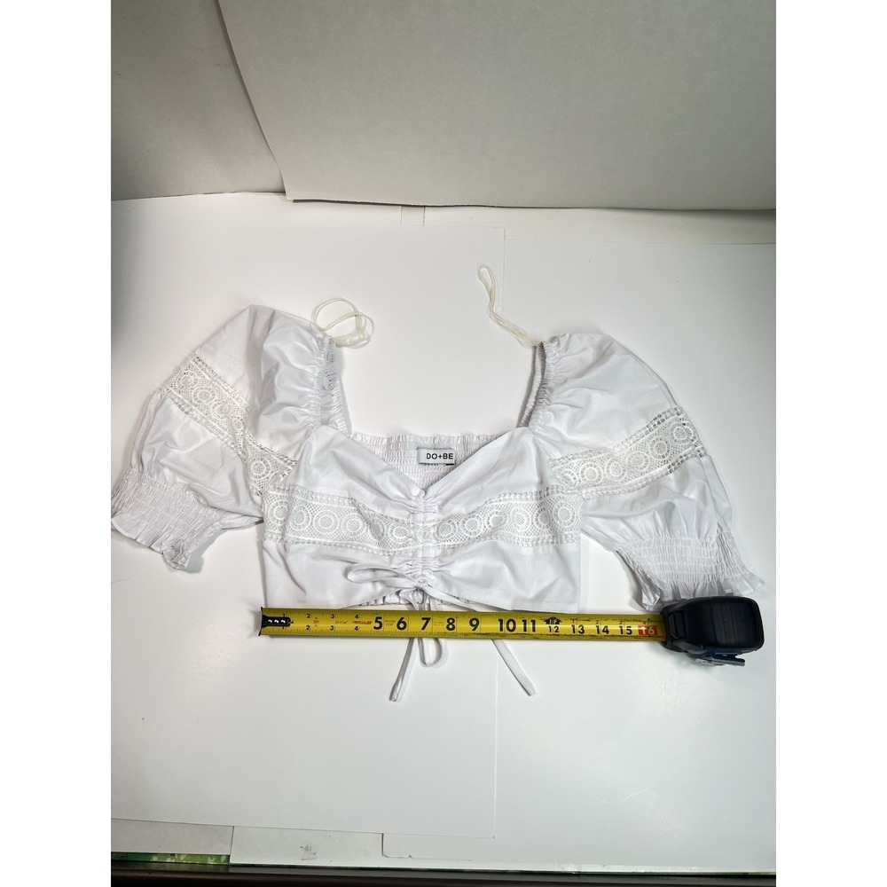Do+Be White Cropped Top Puff Sleeve Womens Large Drindl Peasant Rencore Romantic - Picture 7 of 15